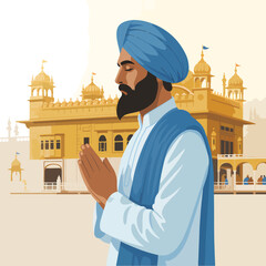 Sikh religion Man in Prayer at the Golden Temple