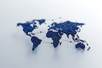 Global network visualization: a stylized world map with interconnected nodes, representing worldwide connectivity and data exchange.