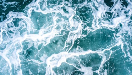 Obraz premium Foamy Blue Sea Water Surface Texture With Wave Patterns Aerial View
