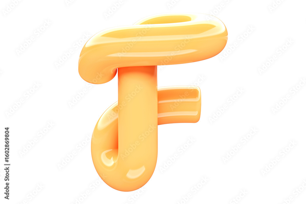 Aufkleber single-line 3d font. letter f high quality 3d rendering in bright glossy style.