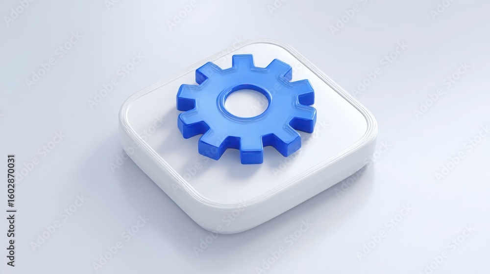 Poster close-up of a blue gear wheel representing precision engineering and the mechanics of advanced ai sy