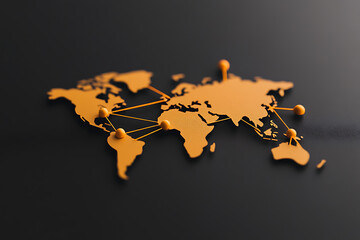 Global Connections: A stylized world map with pins and lines, representing interconnectedness and networks across continents. Communication illustrated.