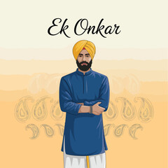 Sikh religion, Young man cartoon character in fashion sunglasses vector art illustration
