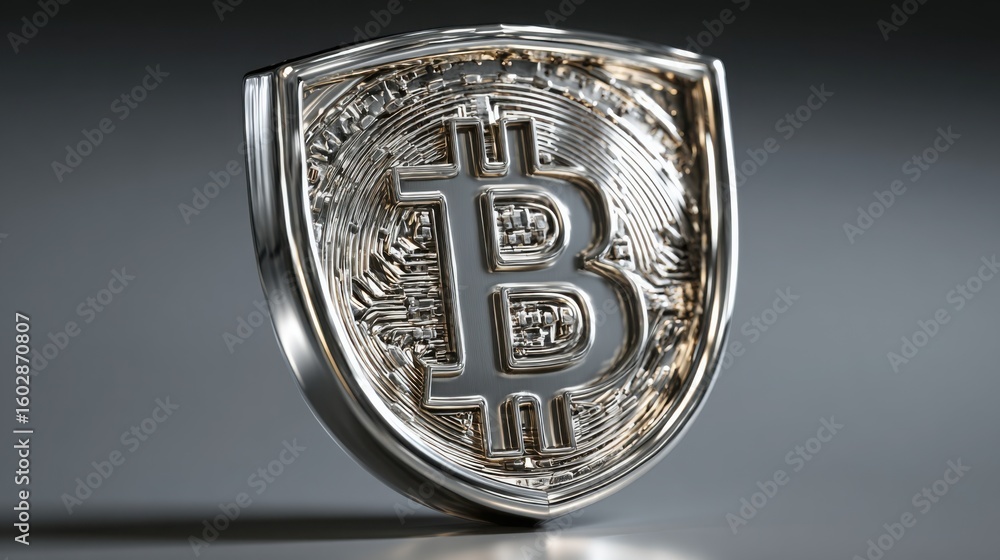 Poster bitcoin coin positioned on a gray background representing the stability and value of digital currenc