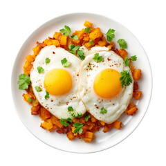 sweet potato with fried eggs  hash plate isolated on transparent background png
