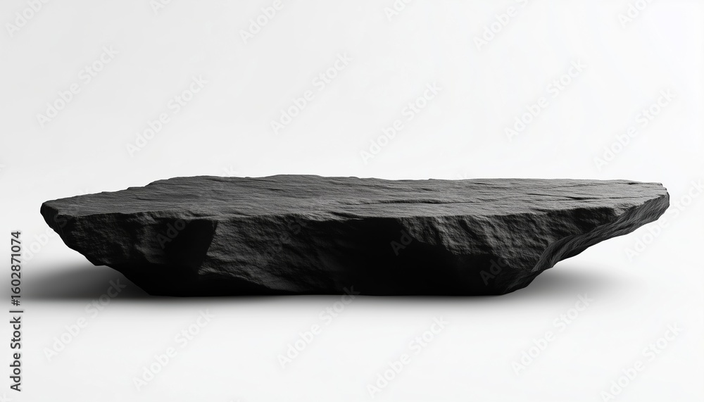 Poster natural black rock formation stone platform on white background for product display with sharp jagge