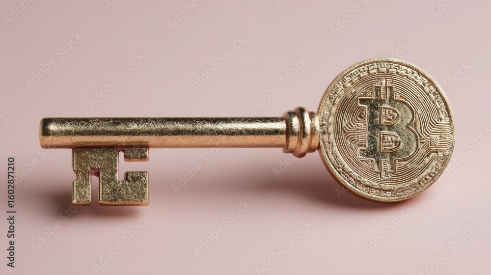 Poster creative key with bitcoin coin symbolizing quantum smart key concept for enhanced digital security a