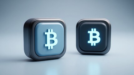 Fototapeta premium Sleek pair of bitcoin buttons representing quantum trade panel concept for minimalist digital currency trading
