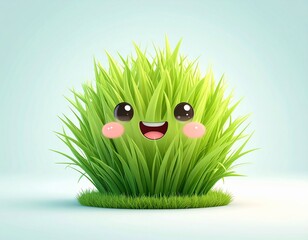 Cute Grass Ball Character with Happy Face – Kawaii Nature Mascot Illustration

