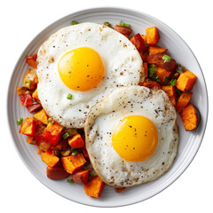 sweet potato with fried eggs  hash plate isolated on transparent background png
