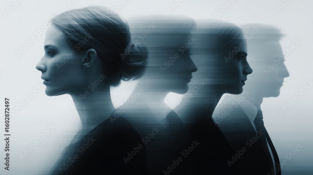 Poster two individuals blurred together in a sleek composition demonstrating team dynamics and collaboratio