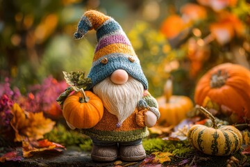 Whimsical Gnome with Pumpkin