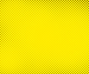 Pop art comic pattern. Black yellow Halftone dotted background with points. Yellow texture with circles. Cartoon vintage print. Yellow halftone pattern. Retro comic gradient background. 