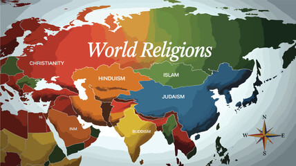 World map illustration featuring country flags and continents in a global political and geographical layout