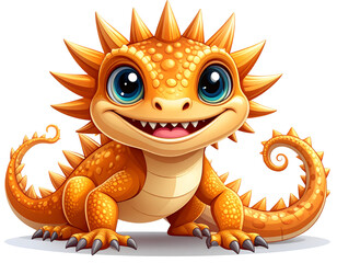 Fototapeta premium Stylized Cartoon Thorny Lizard with Exaggerated Spikes and Big Eyes, Front View, Transparent PNG