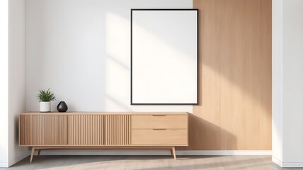 Frame mockup, ISO A paper size. Living room wall poster mockup. Interior mockup with house background. Modern interior design. 3D render

