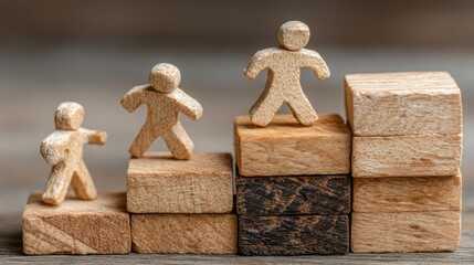 A group of wooden figures symbolizing collaborative climb visual icon concept representing team effort and unity