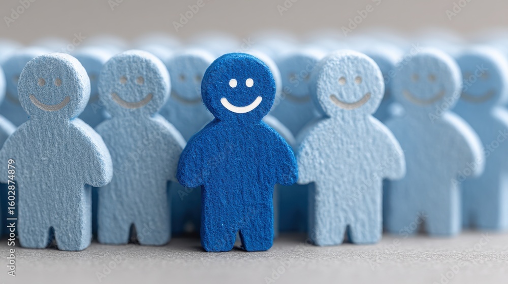 Poster blue person surrounded by a group of diverse individuals representing motivation analysis and suppor