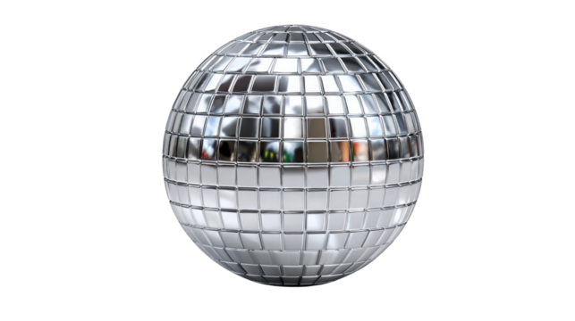 Mirror Ball: A close-up shot of a sparkling disco ball, showcasing its reflective surface composed of numerous tiny mirrors, perfect for adding a touch of retro glamour to any design.