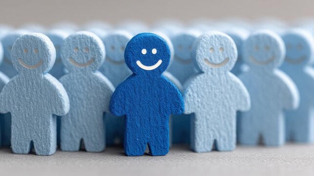 Blue person surrounded by a group of diverse individuals representing motivation analysis and supportive team dynamics