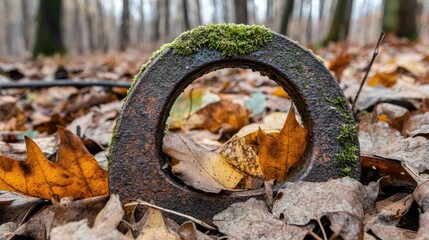 Rusty ring in autumn leaves