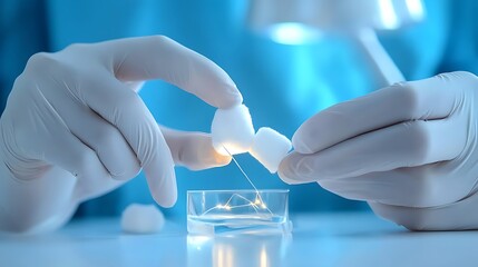 Medical Professional Handling Cotton with Precision Under Laboratory Light for Experimental Procedure