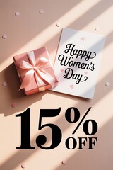 Special celebration for Women's Day with gift and discount announcement on a pastel background