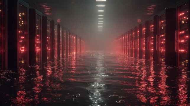 Flooded Server Room &ndash; Critical Cybersecurity Disaster Scene