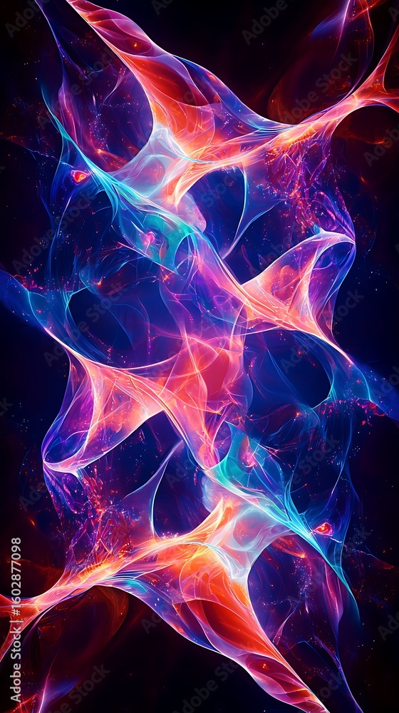 Poster abstract colorful swirls of light creating ethereal patterns in a dark background for modern digital