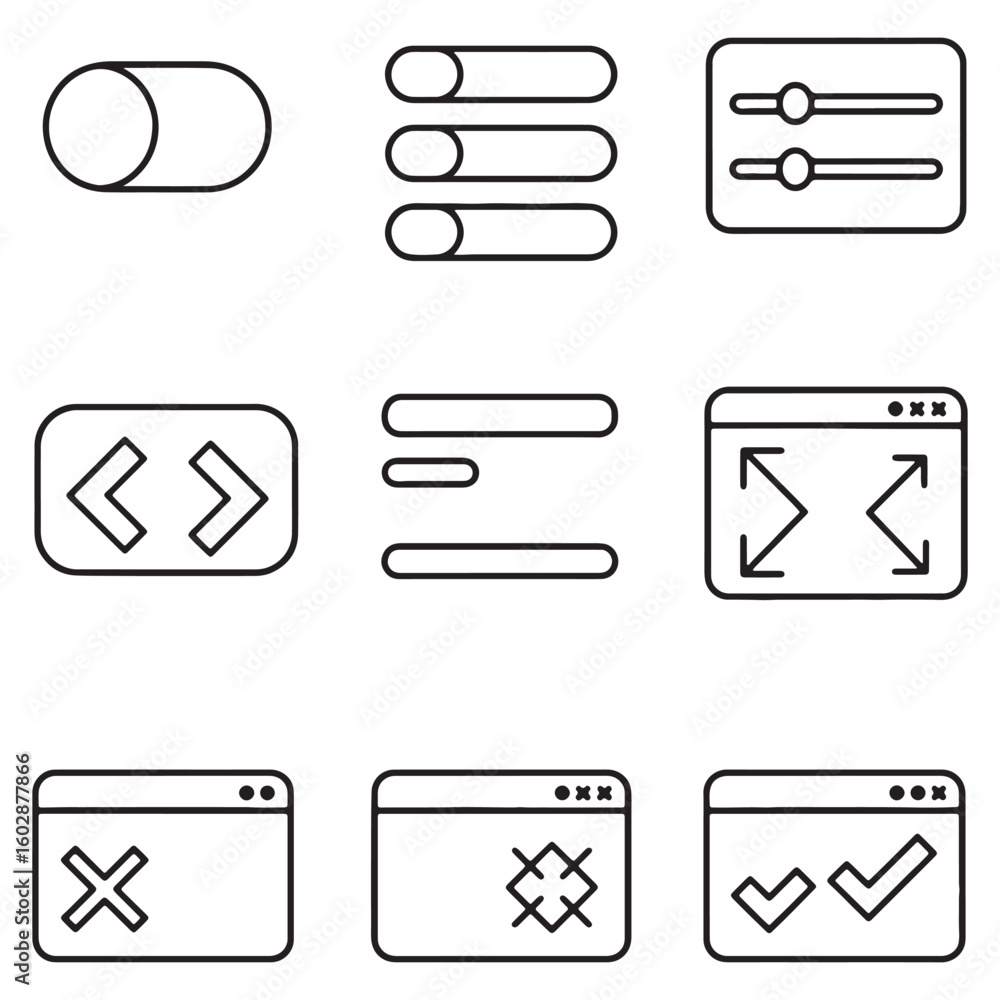 Poster vector icons illustrating user interface elements for applications and digital designs