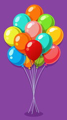 A vibrant bunch of colorful balloons tied together with strings