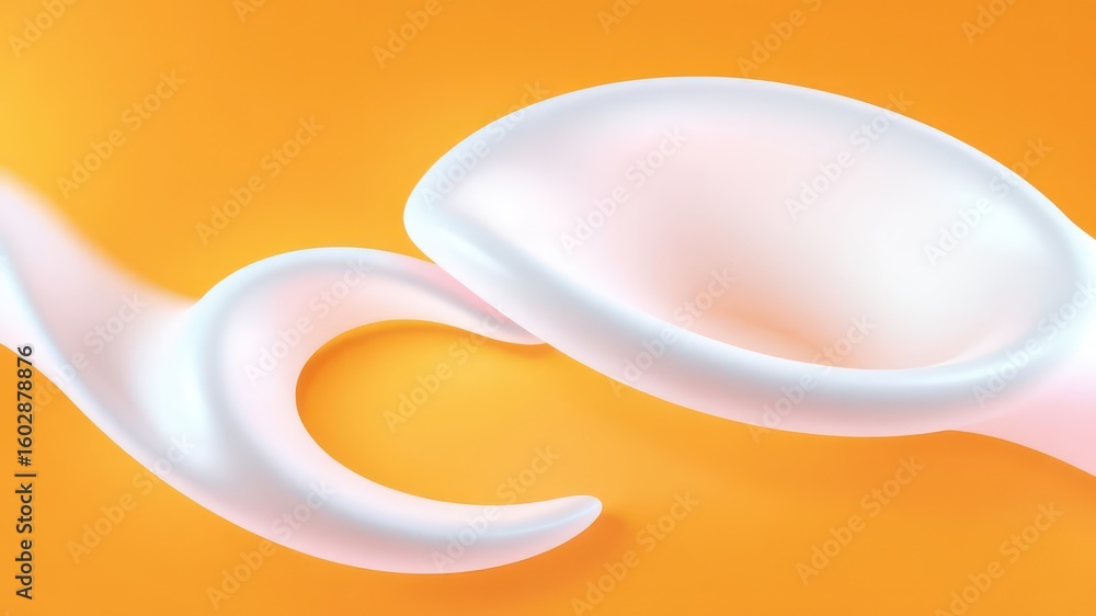 Poster fluid form abstract with creamy white swirls against a warm orange backdrop a dynamic composition