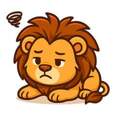 Cartoon lion looks sad with swirly cloud above its head