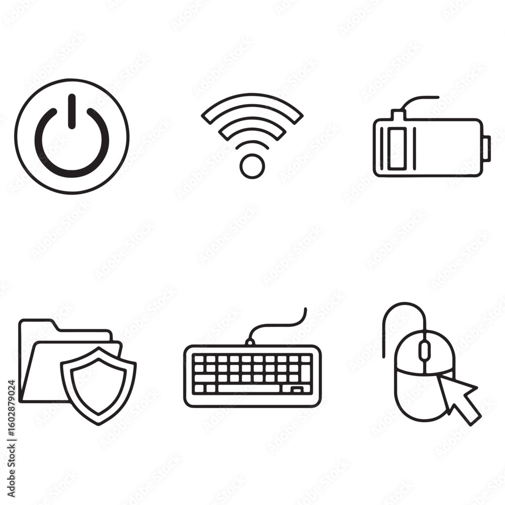 Fototapete Vector illustration of various computer icons power wifi battery folder keyboard mouse