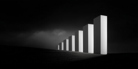 black and white minimalist photo with a black and white background, bar graph on black background