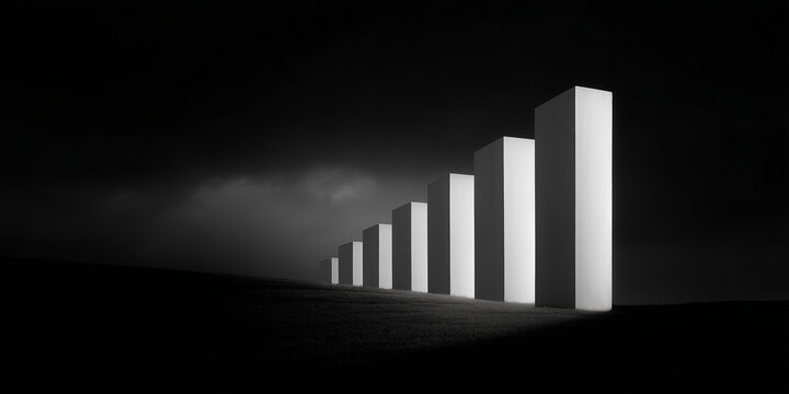 black and white minimalist photo with a black and white background, bar graph on black background