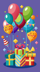 Obraz premium Colorful birthday celebration with balloons and gifts