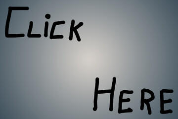 Banner with gray background saying Click Here. Illustration for websites. Icon.
