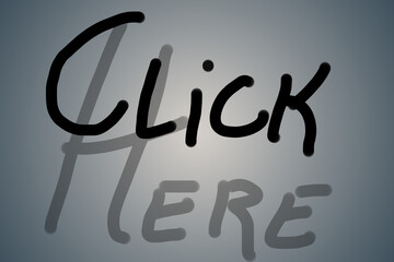 Banner with gray background saying Click Here. Illustration for websites. Icon.