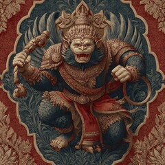 Fototapeta premium Powerful Mythical Monkey Warrior in Intricate Decorative Art
