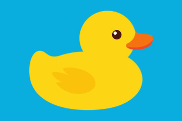 Fototapeta premium Adorable yellow rubber duck on blue background a playful and cheerful illustration