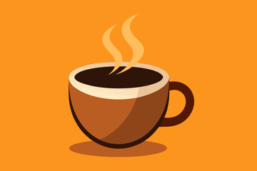 Obraz premium Simple illustrated coffee cup with steam rising on a warm orange background