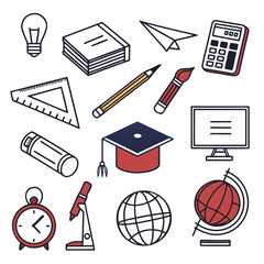 school and education icons coloring page vector illustration