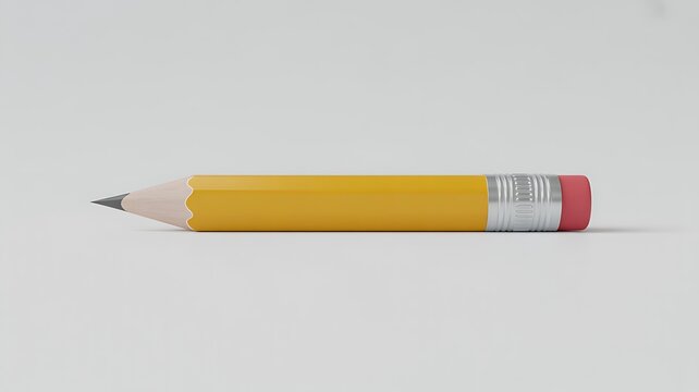 A short yellow pencil with a pink eraser on a white background