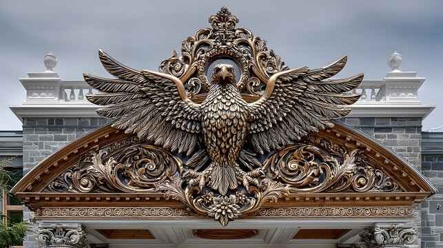 Detailed eagle stone carving house high resolution photo