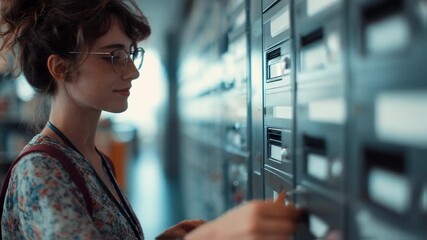 A student interacts with a hightech library locker highlighting the seamless process of unlocking with a student ID card and fingerprint recognition representing security and ease of