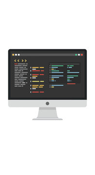 Flat Design Computer Monitor Displaying Colorful Code