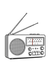 Fototapeta premium Vintage Radio Illustration with Telescopic Antenna and Tuning Dials, Black and White