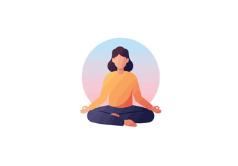 Calm Woman in Meditative Yoga Pose, Flat Design Style