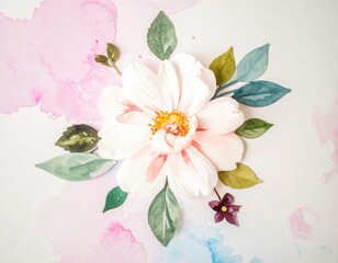 Fototapeta premium Elegant Watercolor Flower Arrangement with Pink and Blue Pastel Background